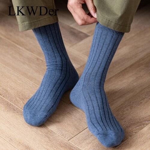 LKWDer 3 Pairs Autumn Winter Business Mens Socks Solid Color Double Needle Retro Men Casual Socks Sweat-Absorbent Comfort Meias