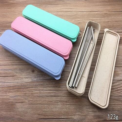 4Pcs/Set Reusable Stainless Drinking Straws Bent Straight Drinks Straw and Cleaning Brush Bar Party Accessory {Barley box style