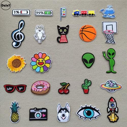 46 Differents Styles) Animals Parches Embroidery Iron on Patches for Clothing DIY Foods Stripes Clothes UFO Stickers Appliques