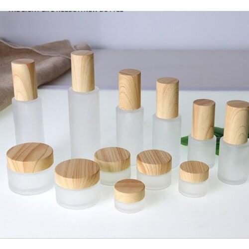 20ml jar Frosted Glass Cosmetic Jar Bottle Face Cream Pot Lotion Spray Pump Bottles with Plastic Imitation Bamboo Lids