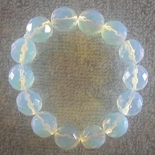 Free Shipping Beautful Jewelry 14mm Opal Opalite Faceted BeadsRound Stretch Bracelet 7" B0023