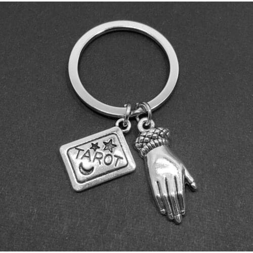 Witch Tarot Card Hand Symbol Keychain Wiccan Keyring Gothic Amulet Jewelry For Gift