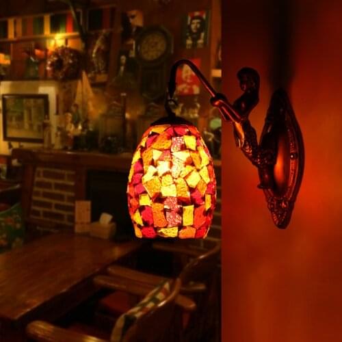 Tiffany Colorful Nordic Vintage Iron Crystal Led Wall Lamp Bohemian Bedroom Wall Lamp Tiffany Wall Lamp