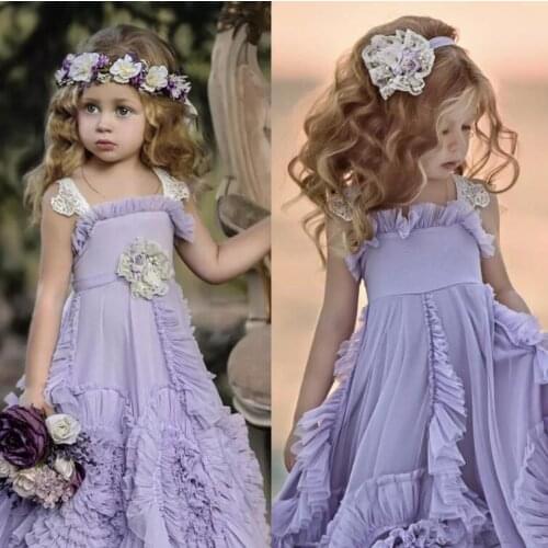 Dollcake Purple Flower Girl Dresses for Wedding Ruffles Lace Boho Wedding Vintage Beach Wedding Girls Dresses