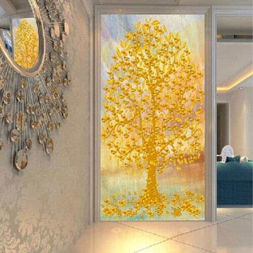 Dropshipping Colomac Glitter Wallpaper Rich Tree Gold Wallpaper Mural Wallpapers for Living Room Bedroom Papier Peint Mural 3d