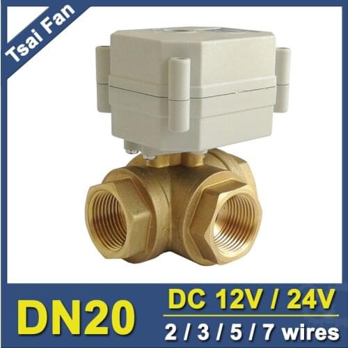 TF20-BH3-C DC12V or DC24V 2/3/5/7 Wires Brass 3/4'' (DN20) 3 Way T/L Type Horizontal Electric Valve