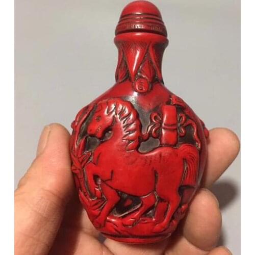 Chinese Handmade Red Coral Small Bottle Zodiac Horse Snuff Bottle Animal Statue Success Wealth Gift Decoration