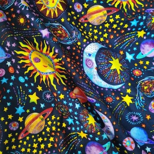 Beautiful 110cm Wide Star Universe 100%Cotton Fabric Digital Printing Space Planet Star Print DIY Sewing Children Dress Clothing