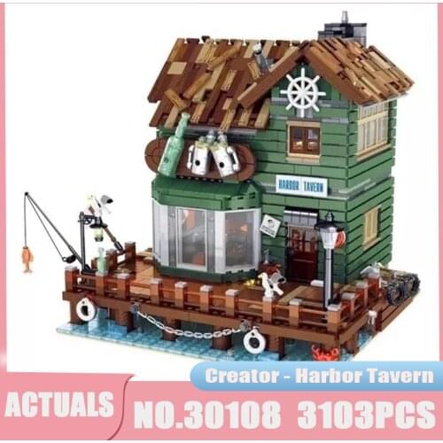 Creative Expert MOC Harbor Tavern Model 30108 Old Fishing Store Idea Building Blocks Bricks Kids Educational Toys Birthday Gifts