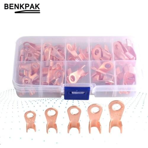 70pcs OT-10A 20A 30A 40A 50A Dia Red Copper Circular Splice Ring Terminal Wire Naked Battery Cable Connector lugs Terminals