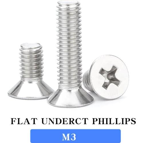 M3 Screw 50pcs 304 Stainless Steel Countersunk Phillips Flat Countersunk Head Bolt 3mm Grub Screws for Laptop Repair