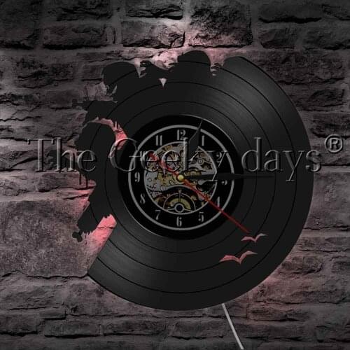 Zombie Monsters Family Vinyl Record Wall Clock LED Night Light Halloween Horror Scary Decor Zombies Outbreak Wall Clock