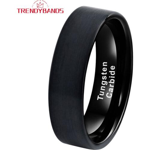 6MM Tungsten Carbide Rings Wedding Band For Men Women Black Pipe Cut Brushed Finish Comfort Fit
