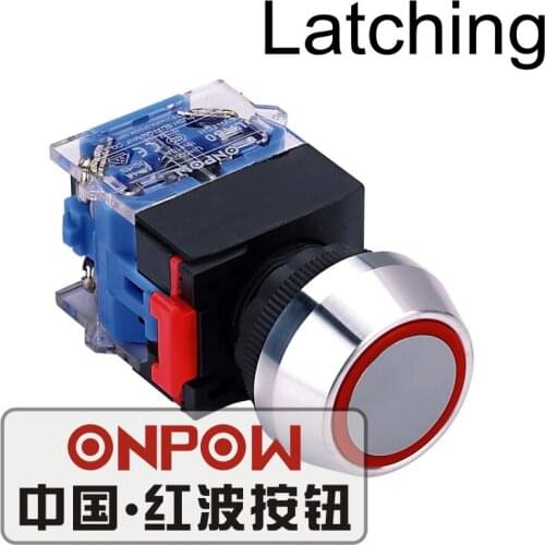 ONPOW 22mm 6V,12V,24V,110V,220V Red, Green, Blue Colored Ring LED Latching on off Plastic Push Button Switch (LAS0-L-ZEB)