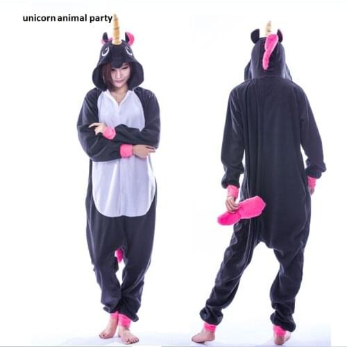 Kigurumi Adult Animal Sleepsuit Pajamas Costume Cosplay Unicorn Onesie black Pyjamas Jumpsuits Rompers Halloween Christmas Party