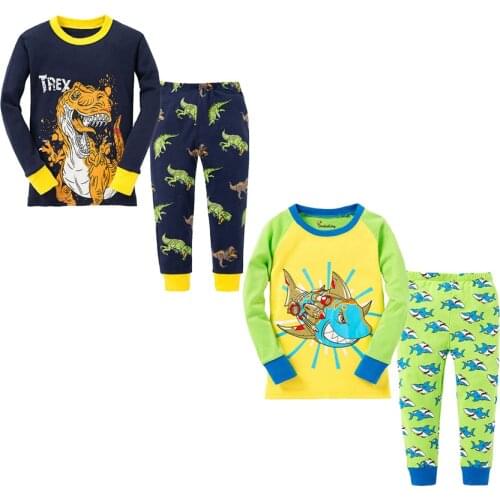 Boys Girls Dinosaur Pajamas Sets Kids Shark Printing Sleepwear Children Truck Motorcycle Nightwear Baby Pijamas Cartoon Pyjamas
