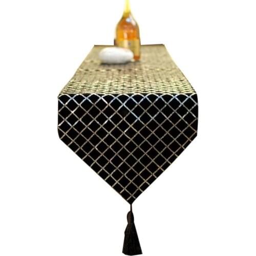Plaid Sequin Table Runner With Tassel Holiday Wedding Party Hotel Decorations Classic Dinner Banquet Tapestry black white