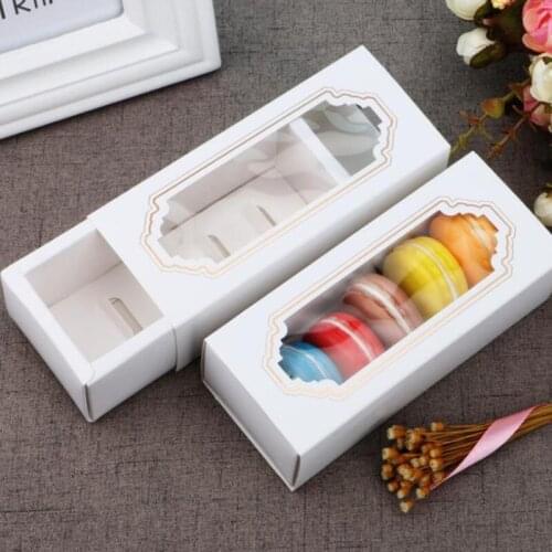 Wedding Party Favor Gift Box 5 Cups Pastry Packaging Drawer Box With Window Macaron Cake Box LX8273