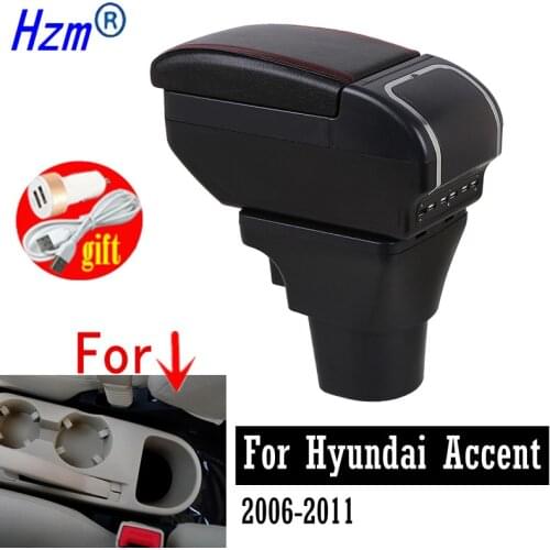 Armrest box For Hyundai Accent Verna 2006-2011 Dual Layer PU leather Large Space Central Store Content box with USB Charging ash