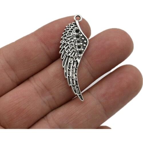 JAKONGO Antique Silver Plated Angel Wings Charms Pendants for Jewelry Making DIY Handmade Craft 42x14mm