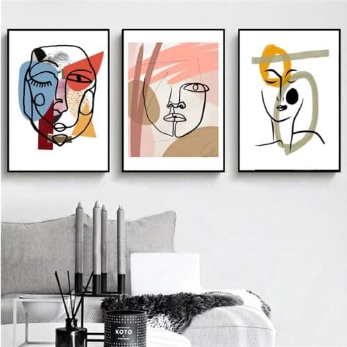 Line Color Block Girl Abstract Face Nordic Posters And Prints Wall Art Canvas Painting Wall Pictures For Living Room Home Decor