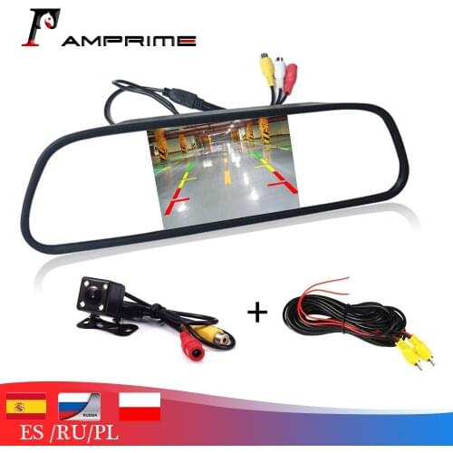 AMPrime 4.3 inch Car HD Rearview Mirror Monitor CCD Video Auto Parking Assistance LED Night Vision Reversing Rear View Camera