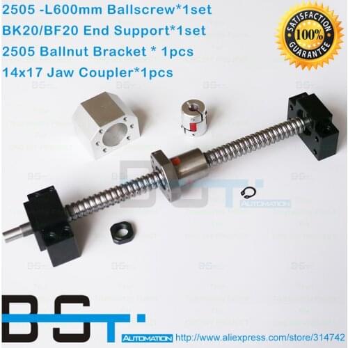 RM2505 Balls crew 600mm+ SFU2505 Ballnut + BK20 BF20 End Support + 2505 Ballnut Housing + 14mm*17mm Jaw coupler for CNC Router