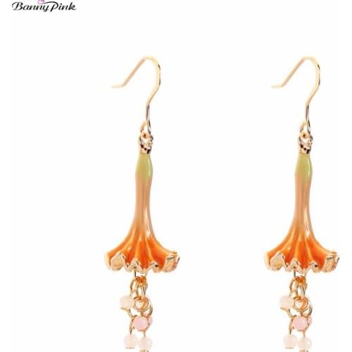 Banny Pink Multi Color Enamel Flower Drop Earrings For Women Cute Acrylic Beads Statement Dangle Earrings Girls Gift Brincos