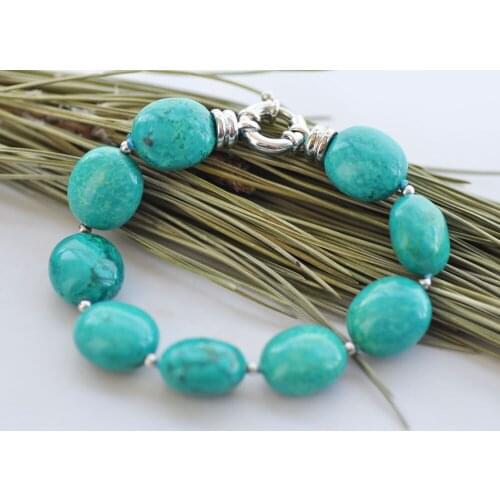 S2501 8" 18mm Natural Green Egg Turquoise Bead Bracelet