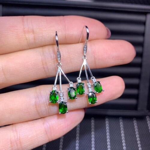 Natural green diopside gem drop earrings 925 silver natural gemstone earrings Fashion leaves Tassels women party gift jewelry