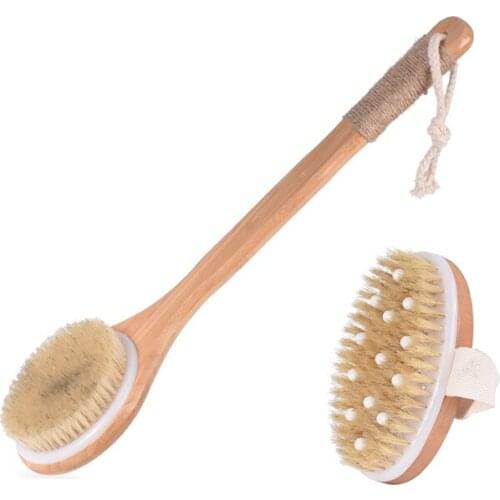 Bath Brush Bristle Massage Bath Brush Body Massage SPA Dry Brush Exfoliating Long Handle Wood Body Shower Brush