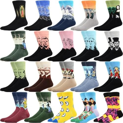Funny Happy Socks Starry Night Winter Retro Sox Women Personality Art Van Gogh Mona Lisa Famous Painting Men Socks Oil Hot Sale