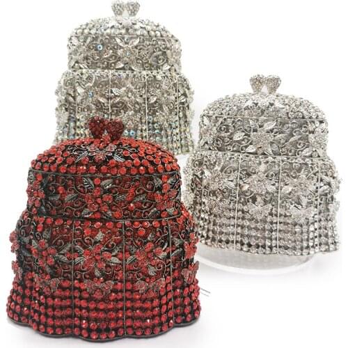 Windbell Shape Red/Silver Wedding Bags For Women Flower Rhinestone Clutches New Fashion Lady Mini Lipstick Minaudere Purse