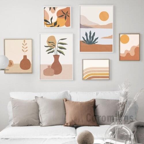 Terracotta Moon Sun Lake Flower Minimal Wall Art Canvas Painting Nordic Posters And Prints Wall Pictures For Living Room Decor