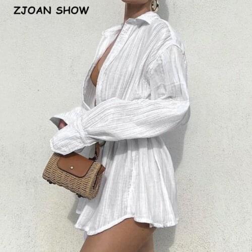 2021 Vintage Lapel Wrinkly Single -breasted Buttons Shirt Dress With Belt Retro Long Sleeve Causal Dresses Femme Robe White
