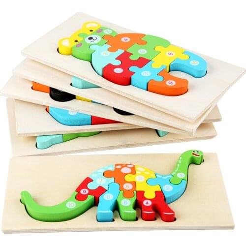 High Quality Baby 3D Wooden Puzzle Educational Toys Early Learning Cognition Kids Cartoon Grasp Intelligence Puzzle Toys Gift