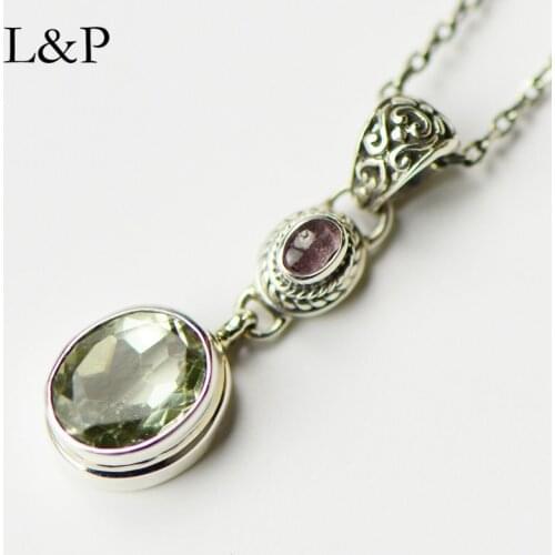L&P 2019 New Fashion Real Tourmaline Crystal Gemstone Pendant Necklace For Lady 925 Sterling-silver Luxury Fine Jewelry
