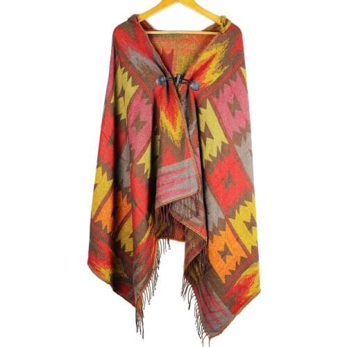 Women Hoody Ponchos Fashion Winter Scarf Cashmere Shawl Wrap Amice Feminino Inverno Button Stoles Cappa