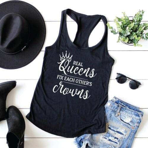 Vest Real Queens Fix Each Others Crowns Tank Tops Stylish Womens Racerback Yoga Tank Summer Graphic Slogan Black Workout Shirt