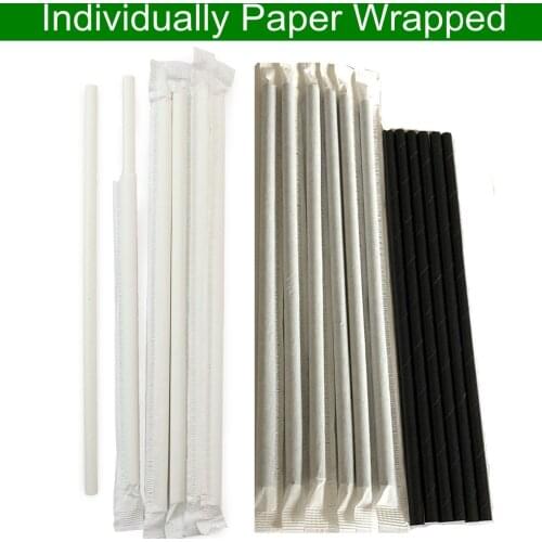 100 pcs Individually Paper Wrapped Paper Straws Bulk,Pure Solid Color Plain White Black Wedding Party Drinking Restaurant Coffee