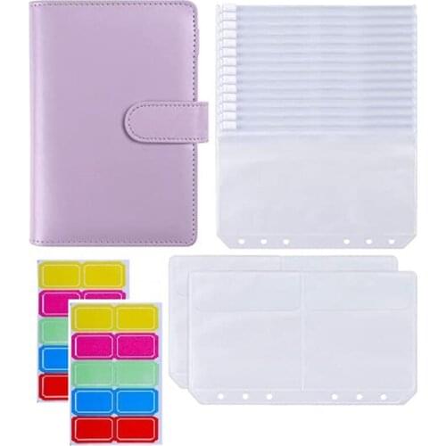 18Pcs A6 PU Leather Binder Cover with 6 Ring Binder Pockets Envelopes for Cash Budget System Documents Cards
