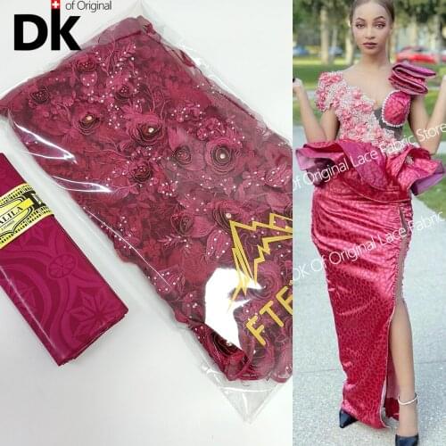 2.5+2.5 Yard African Lace Fabric 2021 High Quality 100% Cotton Net Lace With Bazin Riche Original Brocade For Guipure Dresses