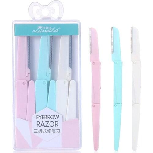 3 Pcs Portable Triple-Folded Eyebrow Trimmer Stainless Steel Razor Professional Facial Hair Remover Shaver Beauty Tools E1082