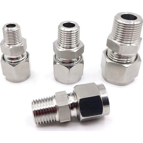 304 Stainless Steel Pipe Fitting 6/8/10 /12mm Tube 1/8" 1/4" 3/8" 1/2" Male Thread Straight Through Ferrule Fittings