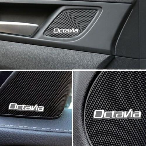 4Pcs 3D Aluminum Audio Video Speaker Car Stickers for Skoda Octavia A7 A5 2 3 RS ST MK2 MK3 VRS Accessories 2021 2020 2019 2018