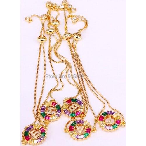 6PCS ZYZ-B0543 New Initials Letter Connector Bracelet, Pave Colorful CZ Crystal Alphabet Letter Connector Jewelry Bracelets