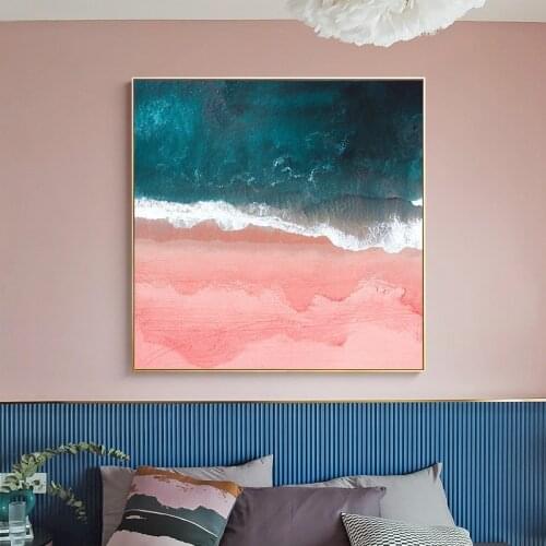 Nordic Abstract Art Canvas Painting Print Beach Surf Ocean Wave Poster Pastel Pink Blue Wall Pictures for Living Room Home Decor