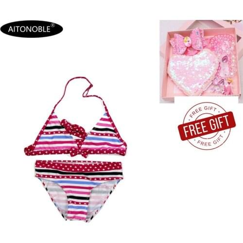 Aitonoble 2020 New Girls Swimsuit Kids Triangle Bikini Two Pieces Swimwear Baby Swimwear Getting an Accessories Set FOR FREE