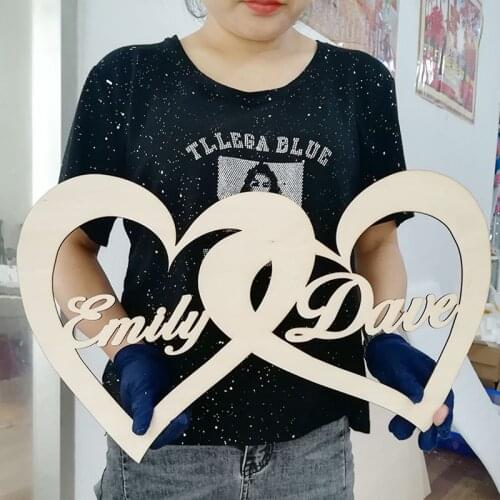 Acrylic Wood Wedding Sign Personalized Wooden Heart Wedding Name Sign Custom Baby Shower Twin Baby Name Party Decor Laser Cut