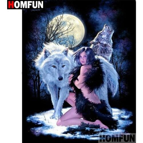 HOMFUN Full Square/Round Drill 5D DIY Diamond Painting "Beautiful wolf" Embroidery Cross Stitch 5D Home Decor Gift A16324